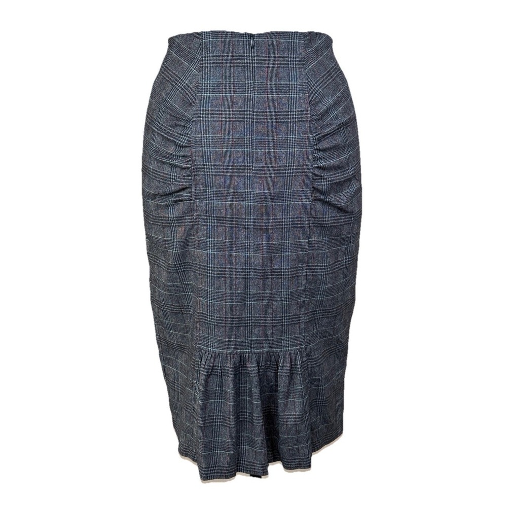 Nanette Lepore Tweed Skirt‎ Sz 4 Gray Plaid Lined Ruched Office Siren Rockabilly